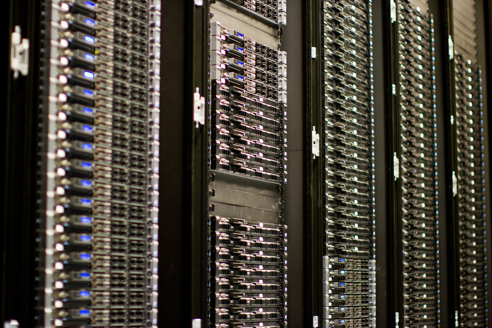 Rows of servers in a data center